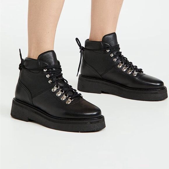 By Far Leather Lace Up Ankle Combat Boots Black Size 36 5.5 - Picture 1 of 7
